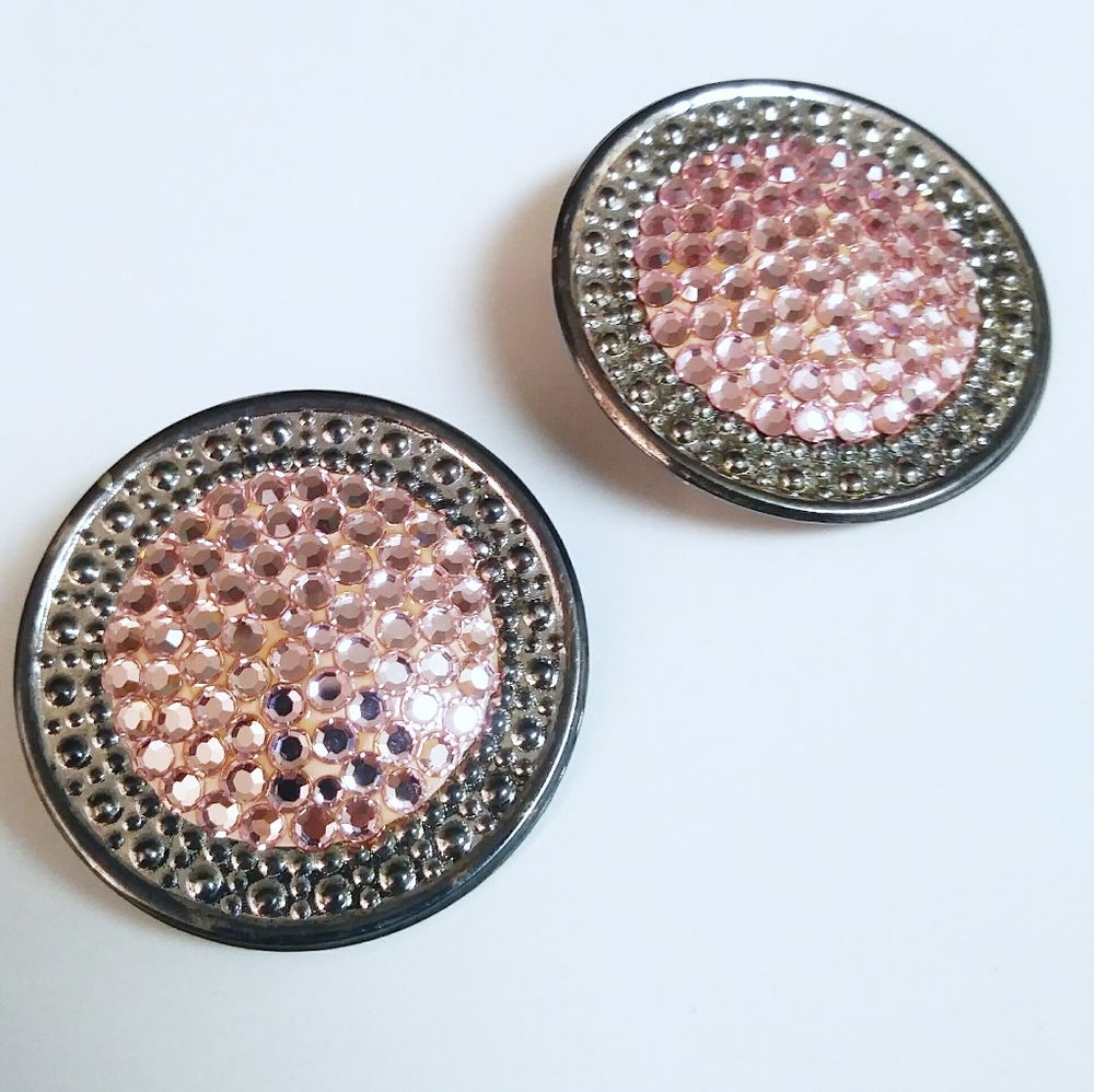 Vintage Richard Kerr pink swarovski disc earrings